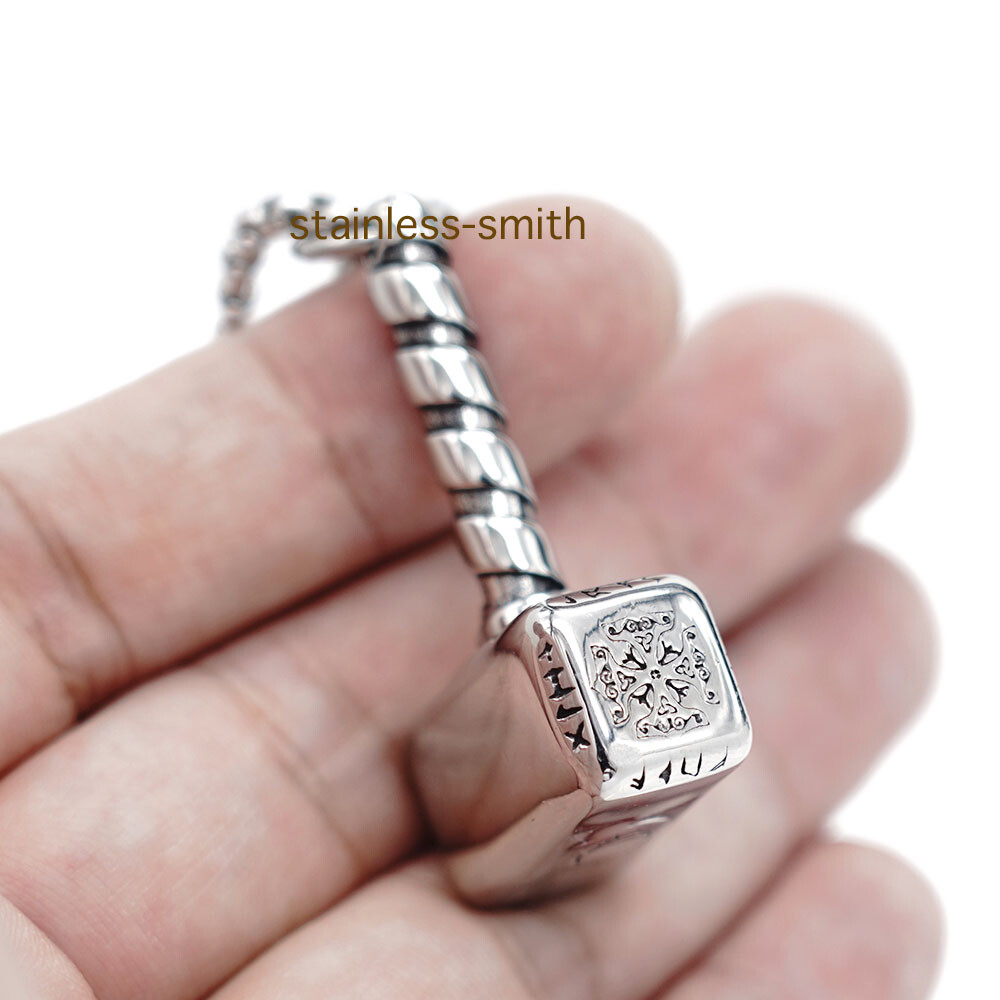 Stainless Steel Nordic Viking Men’s Thors Hammer Mjolnir Pendant Necklace Chain