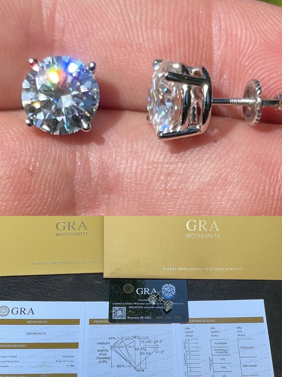 8ct TW Moissanite Huge Big Mens 10mm Solitaire Stud Earrings GRA Certified VVS1