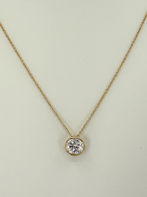 Diamonique CZ 2ct DE Bezel Pendant 14K Gold Clad Sterling 25” Adjustable Chain