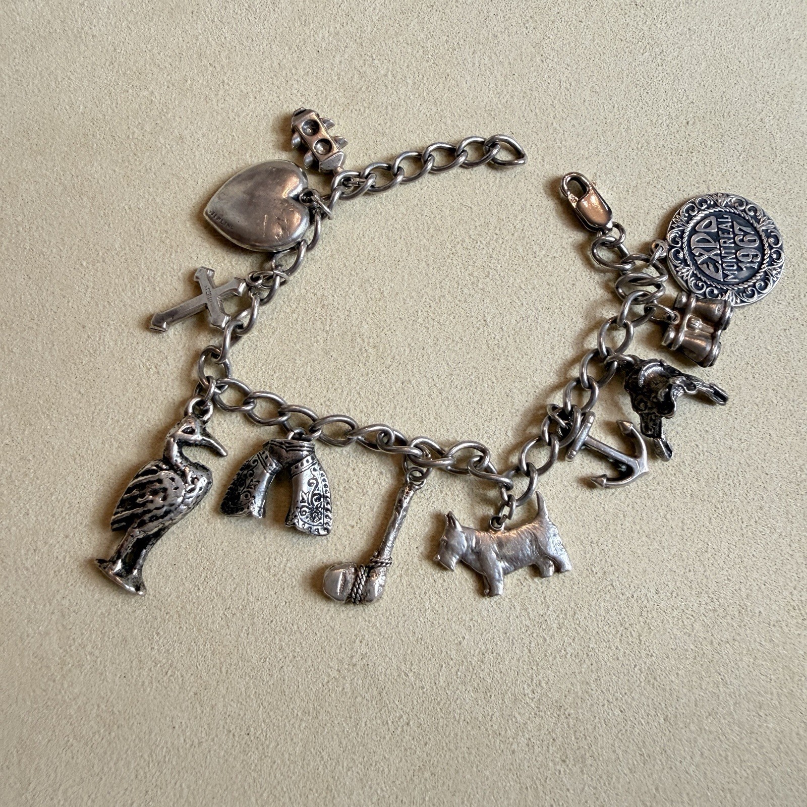 Vintage 925 Sterling Silver Charm Bracelet Size 6 3/4 inches