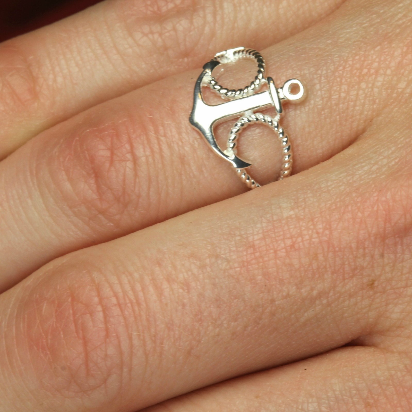 Solid Sterling Silver Nautical Sailor’s Rope and Anchor Ladies Fashion Ring