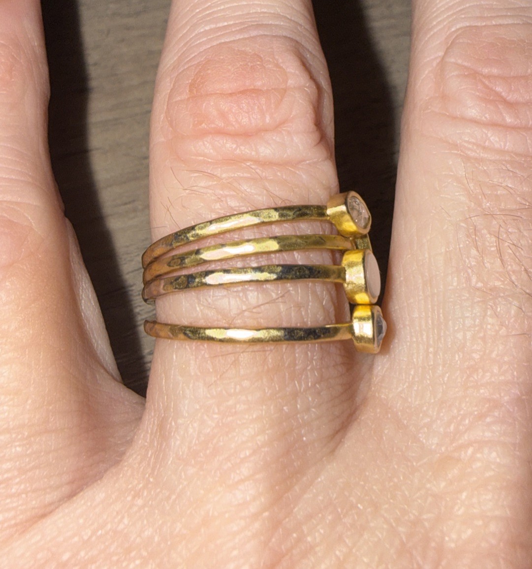 Vera Bradley Ring Stack Hammered Satin Gold Neutral Stones (Set of 4) Boho