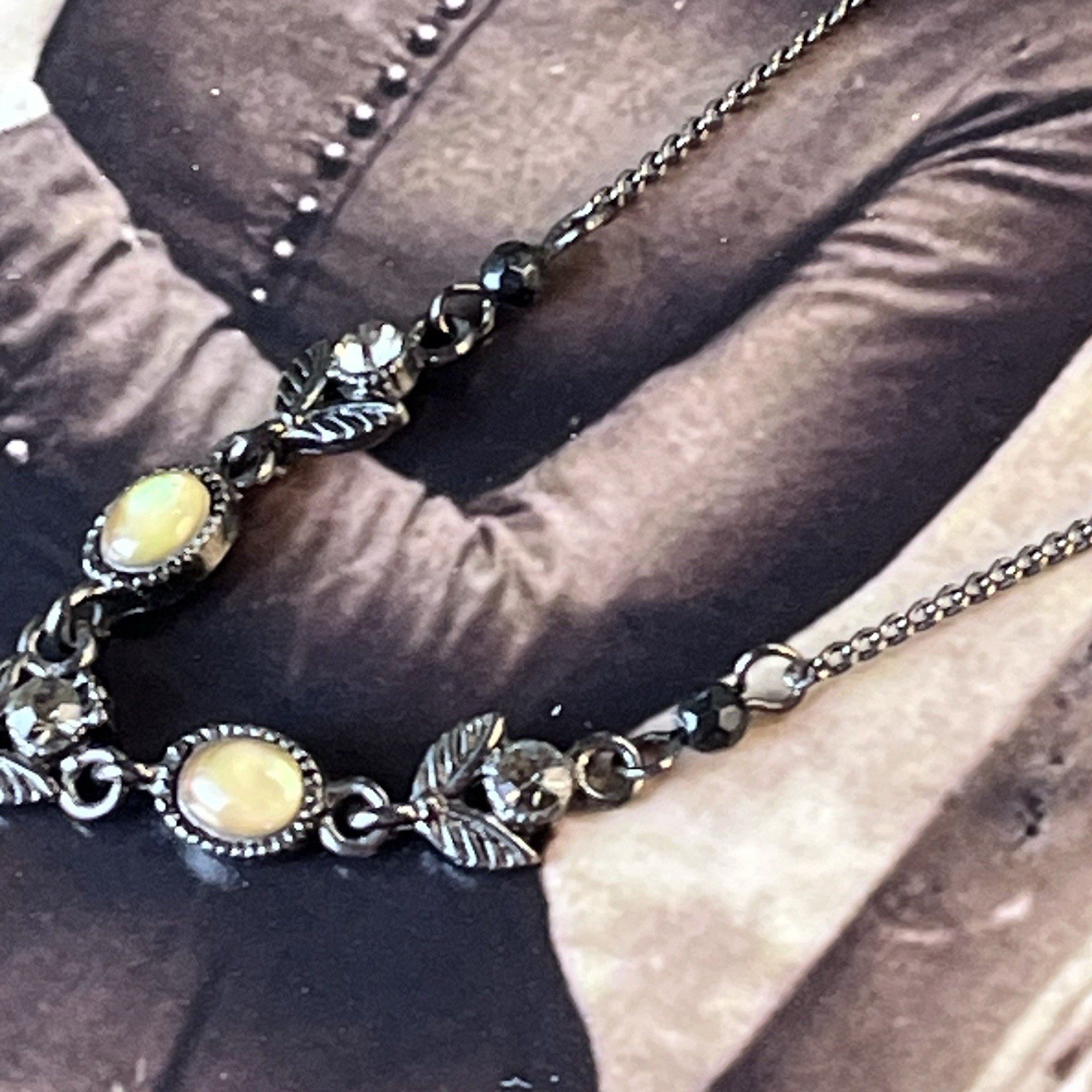 1928 Brand Gunmetal Floral Y Necklace – 15-18” – Crystal Rhinestones – Romantic