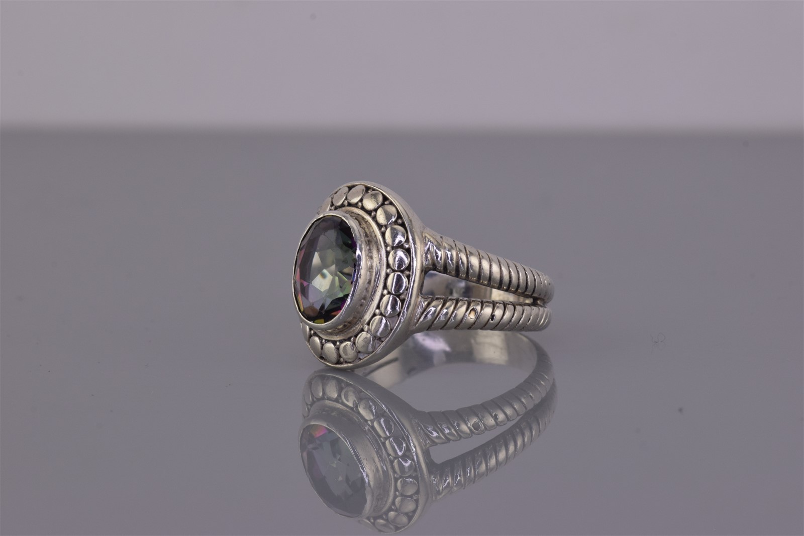 ATI ID Sterling Silver Oval Button Accent Mystic Topaz Cable Band Ring 925 Sz: 9