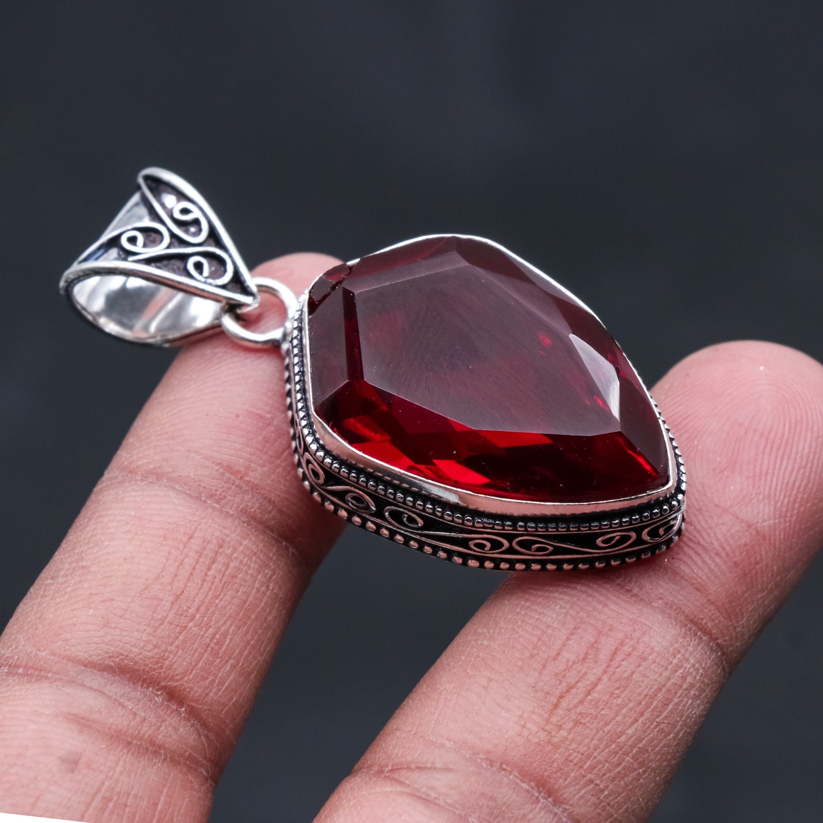 Mozambique Garnet Gemstone 925 Sterling Silver Handmade Jewelry Pendant 2″