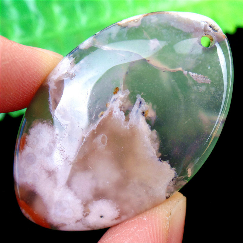 47x30x7mm Natural Cherry Blossom Agate Crystal Marquise Pendant Bead EA85269