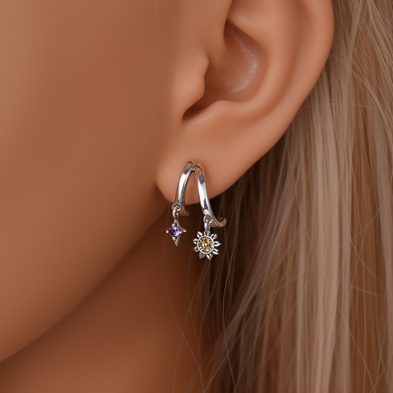 KUNSIR 925 Sterling Silver Sun and Moon Stud Earrings For Women Jewelry Gifts