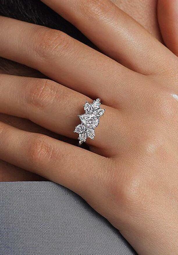 Pave Cubic Zirconia Silver SP Flower Engagement Promise Band Ring RS79