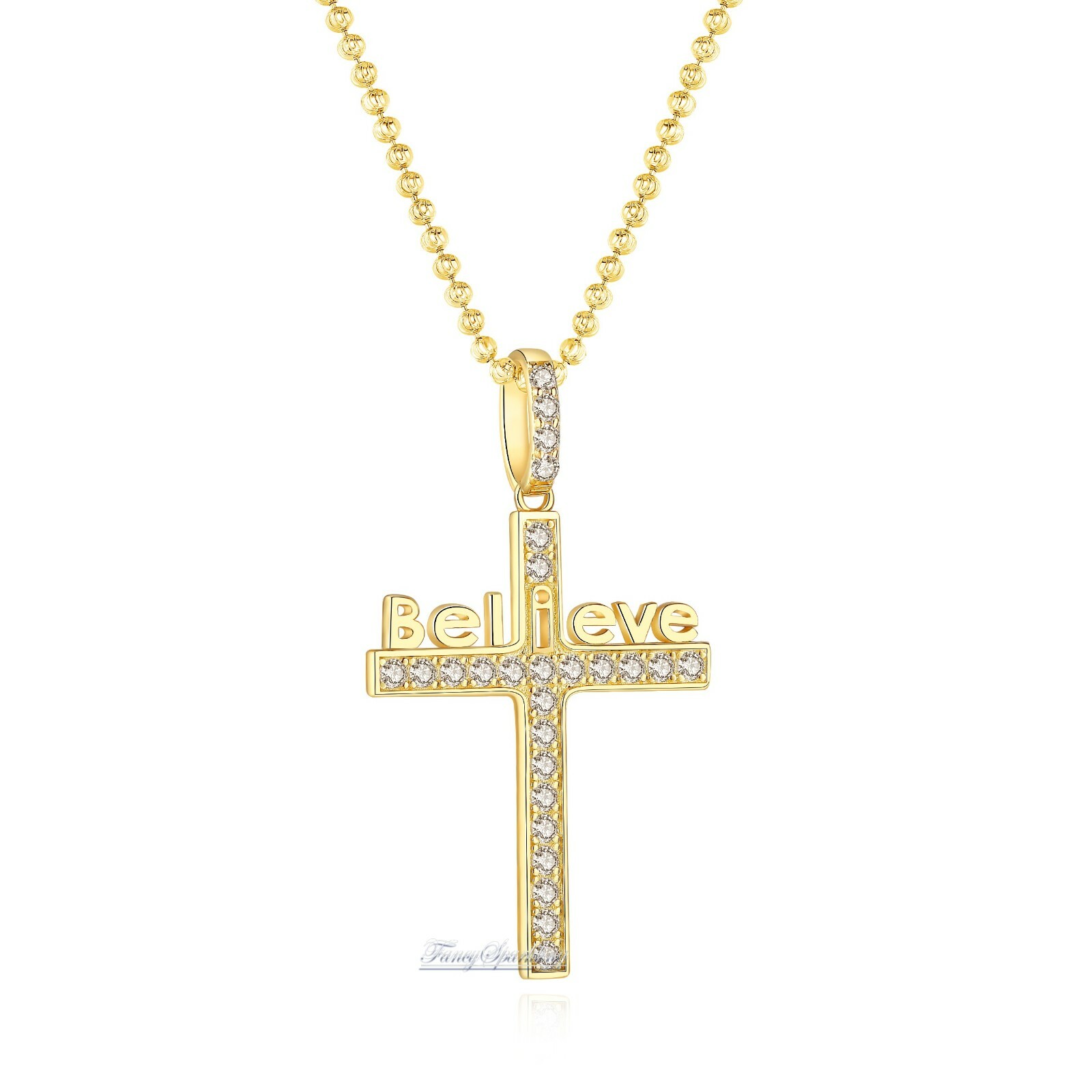 1 Ct Diamond Cross Pendant Necklace Simulated Diamond 14K Yellow Gold Plated