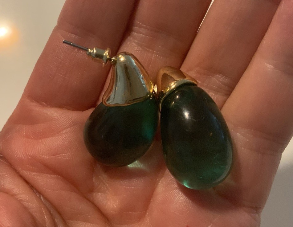 Lucite Earrings Style Clear Water Drop Gold Stud Boho Statement Retro VTG Retro
