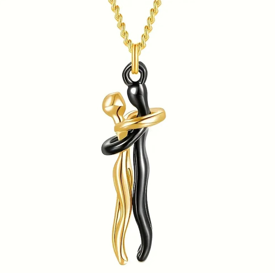 1pc Chic Black Hug Pendant Necklace Elegant Love Symbol for Couples – NEW