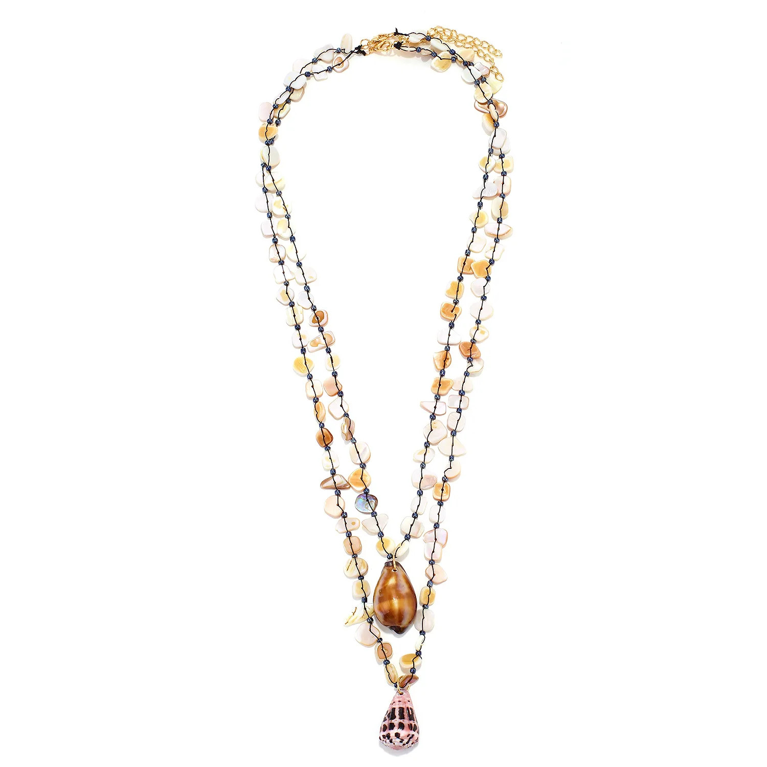 Bohemian Handmade Shell Conch Pendant Necklace for Women Double-layer Long Neckl
