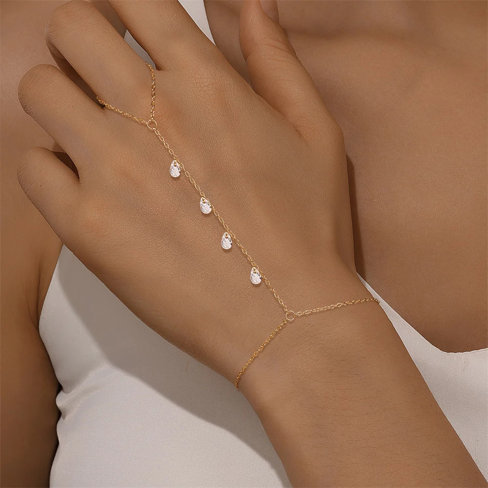 Sterling Silver Hand Chain Bracelet Heart Star Simulated Zirconia Jewelry