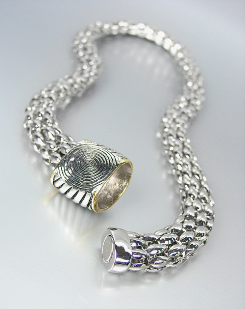 Designer Style Silver Cable Gold Brown Topaz Crystal Magnetic Mesh Necklace Set