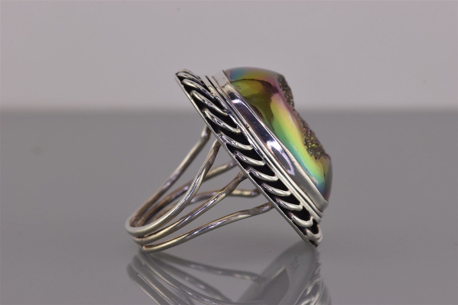 PJC Sterling Silver Purple Drusy Quartz Statement Band Ring 17g India 925 Sz: 9