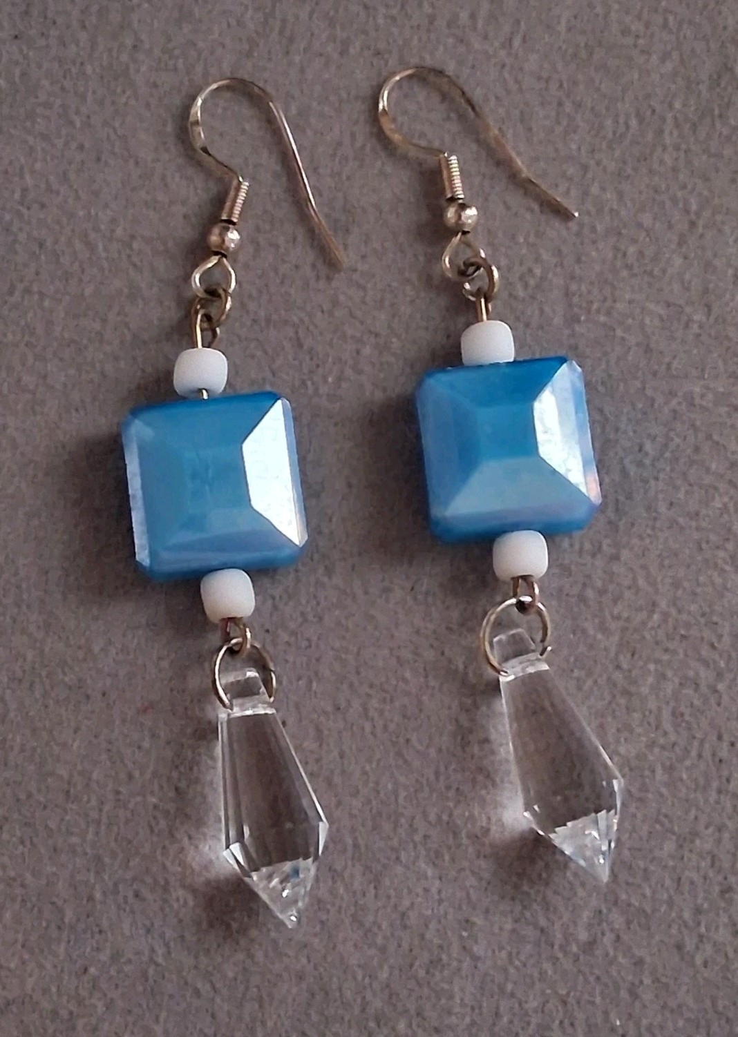 Aqua blue faceted crystal multi bead dangle drop earrings