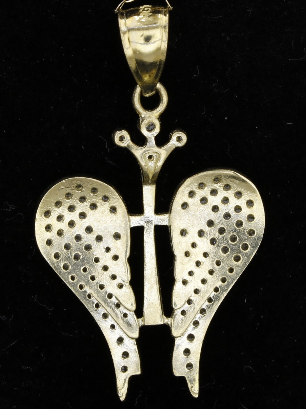 10K Y/G 3.14gr Pendant “Cross Angel Wings” CZ / 3.5×2.0sm/ 1.2×0.75inch #1409