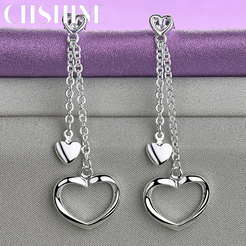 CHSHINE 925 Sterling Silver Heart Frame Earrings For Women Fashion Charm Jewelry