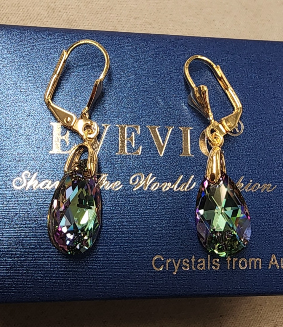 Evevic 14K Gold Plated Austrian Crystal Teardrop Leverback Dangle Earrings 34mm