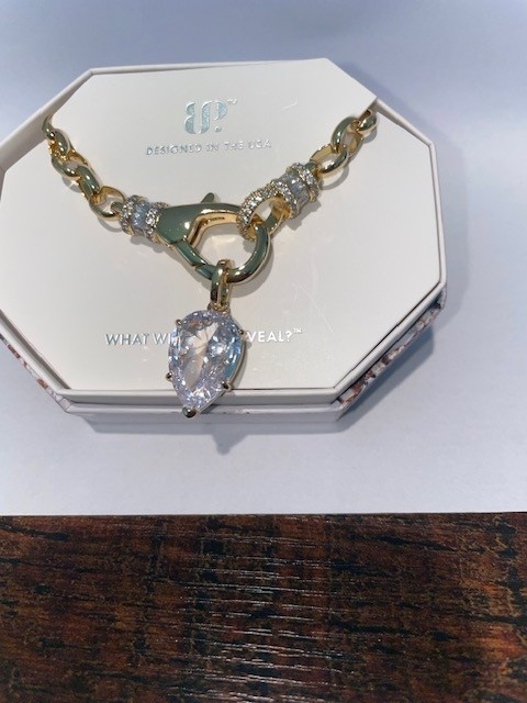 Bomb Party April Necklace “Style Setting Babe” NK89089 Clear Cz on Gold Plating