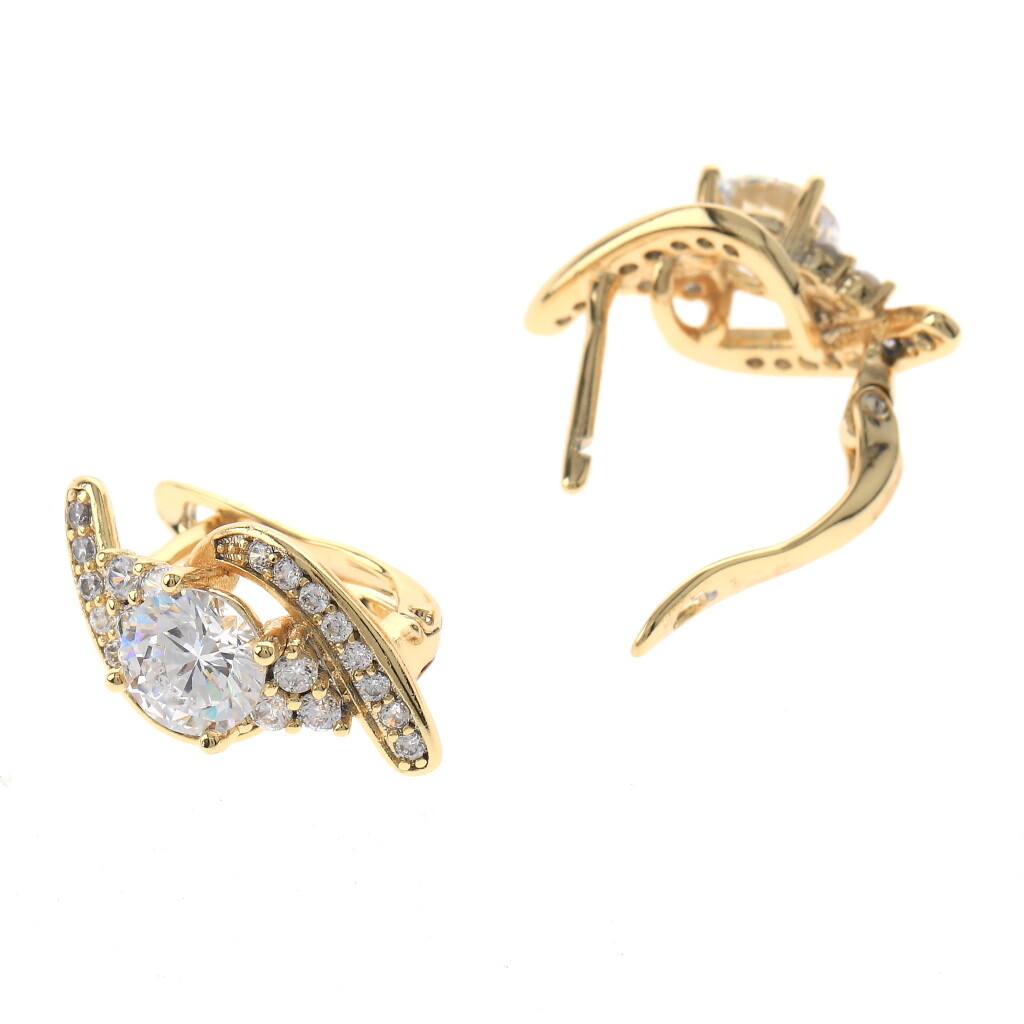 Gold Tone Gold Plated Metal English Lock Stud Earrings XPE2735-GLD