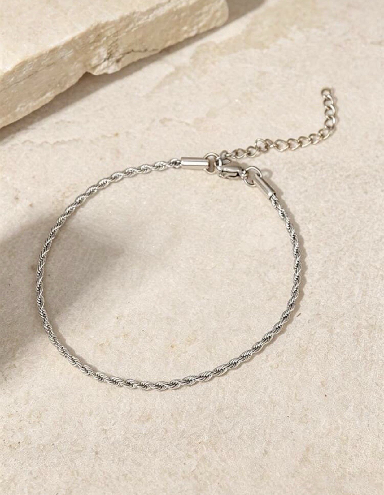 1pc Silver Twister Rope 304 Stainless Steel Anklet Non- Fading Adjustable