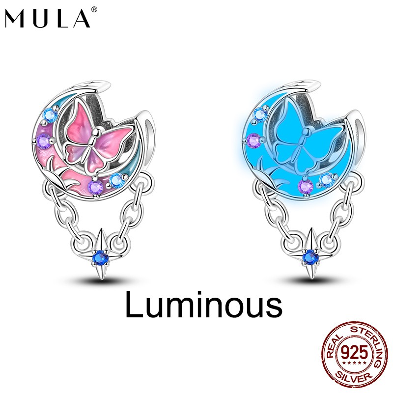 MULA European 925 Sterling Silver Moon Butterfly Bead DIY Charm CZ for Bracelet