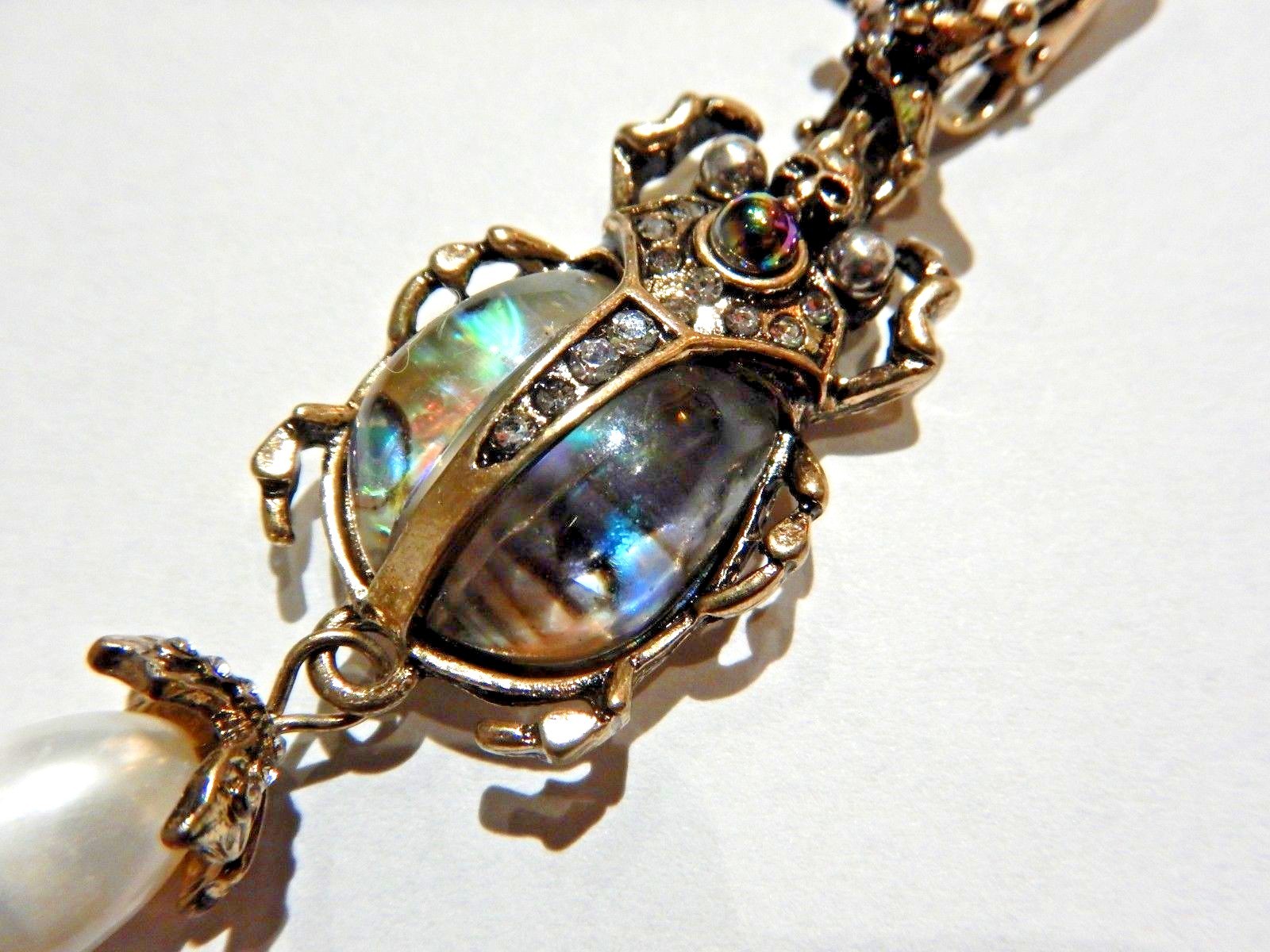 Abalone Shell Scarab Beetle Earrings skull crystal pearl Egypt pendant gothic 4Y