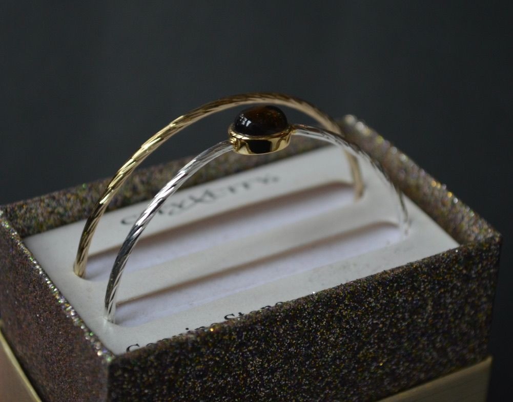 City x City Bangle Bracelet Pair Brown Stone Gold Silver