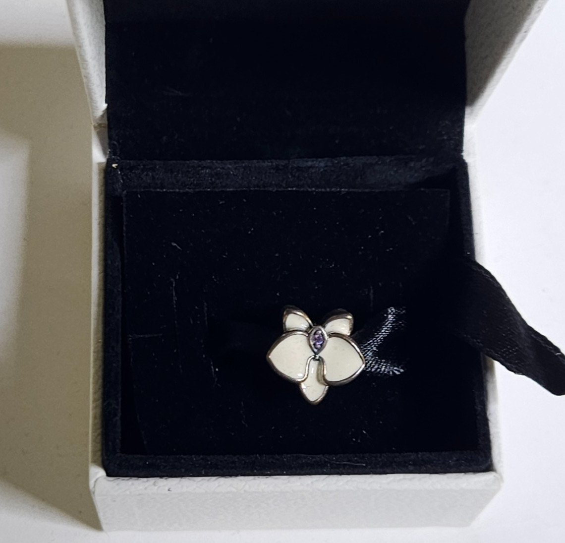 Pandora Radiant Orchid White Enamel Purple CZ & .925 Charm 792074EN12