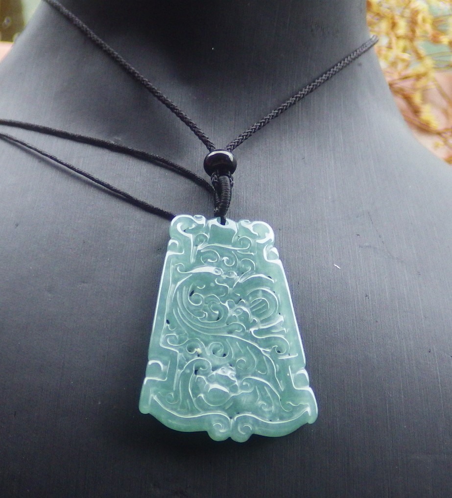 1Pcs Green Burma 100% Natural A Jade jadeite Pendant Dragon Bat Ruyi 生意兴隆 735470