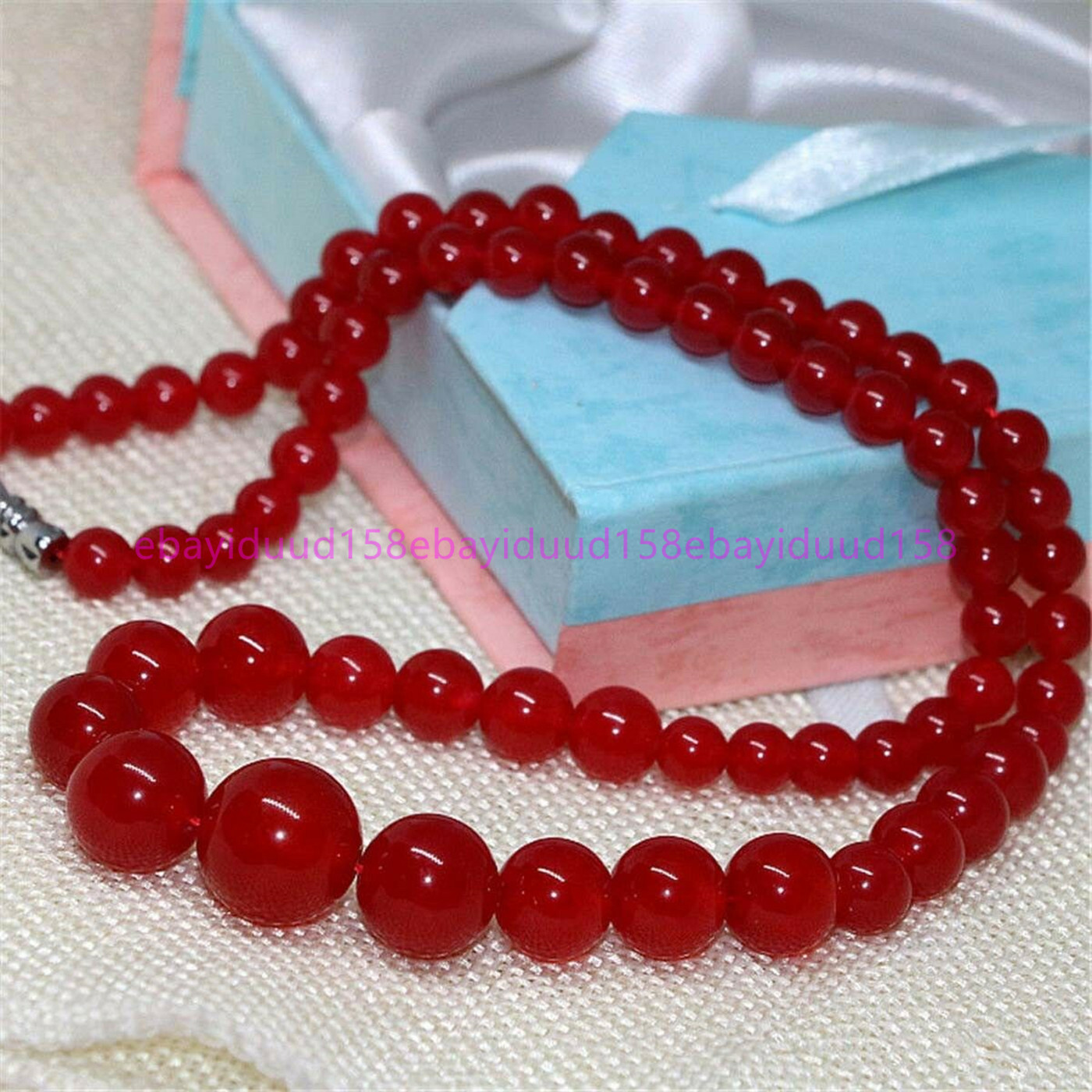 Natural 6-14mm Red Jade Round Gemstone Beads Necklace 18″ Yu121