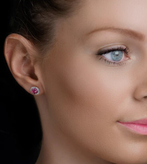 2Ct Simulated Pink Diamond Womens Halo Earrings 14K Gold Plated 925 Solid Silver