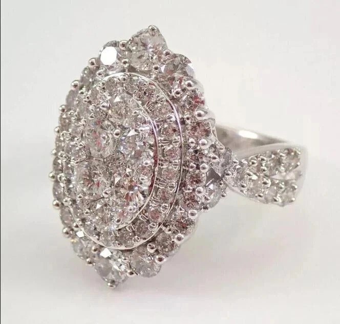 2.50 Ct Round Simulated Diamond Cluster Engagement Ring 14K White Gold Plated
