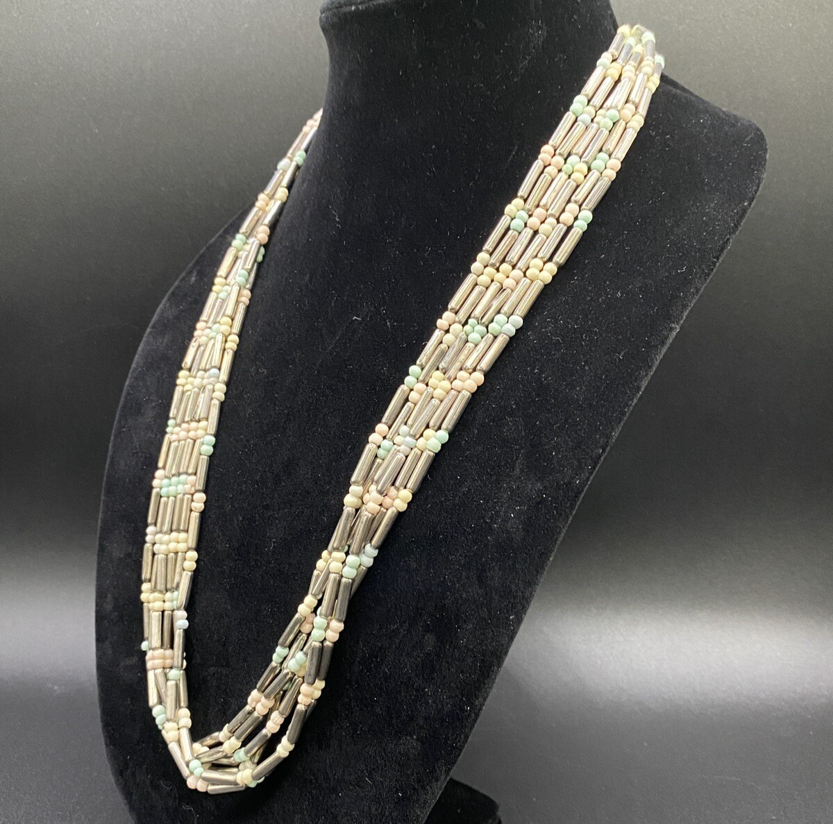 Silver Tone Metal & Plastic Beaded Necklace