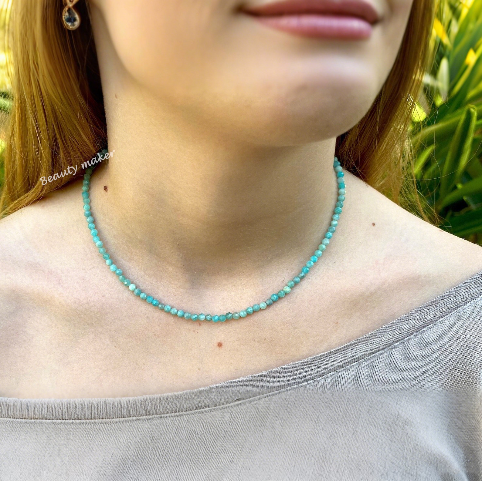 Amazonite Handmade Necklace 3mm Faceted Bead Choker Healing Crystal Gifts