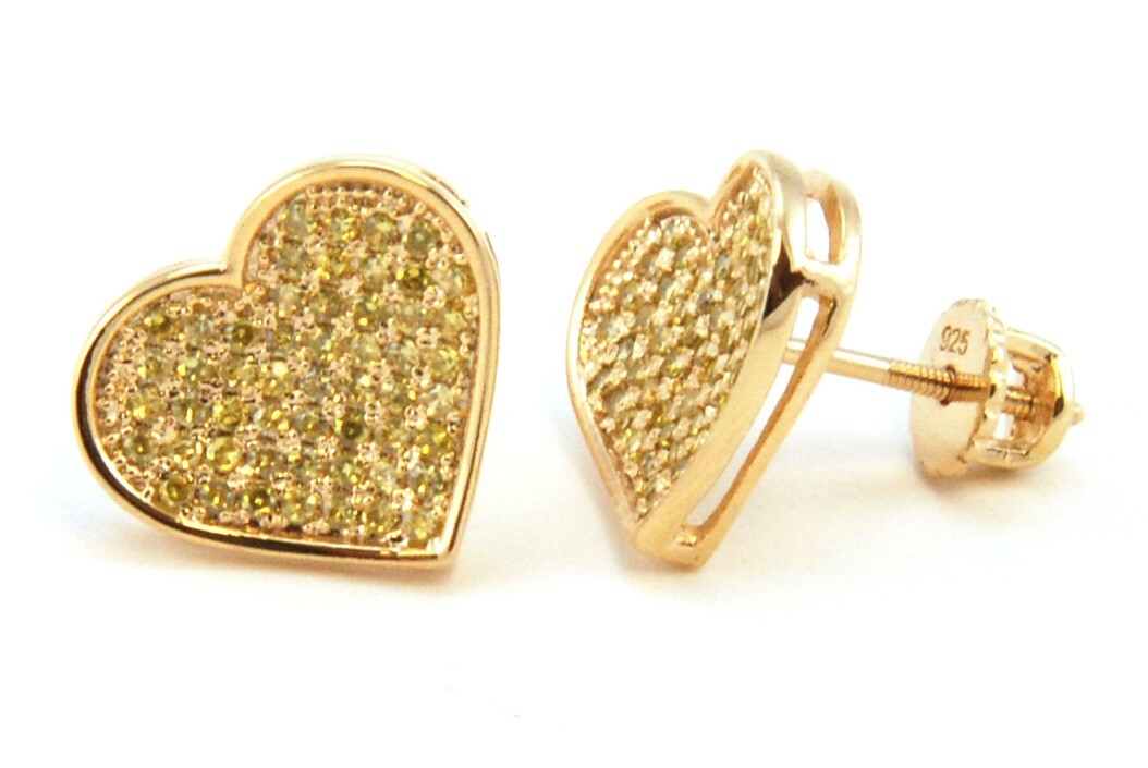 Heart Iced Bling 13 mm 3D Gold and Silver Plated Screw Back Stud Earrings 922