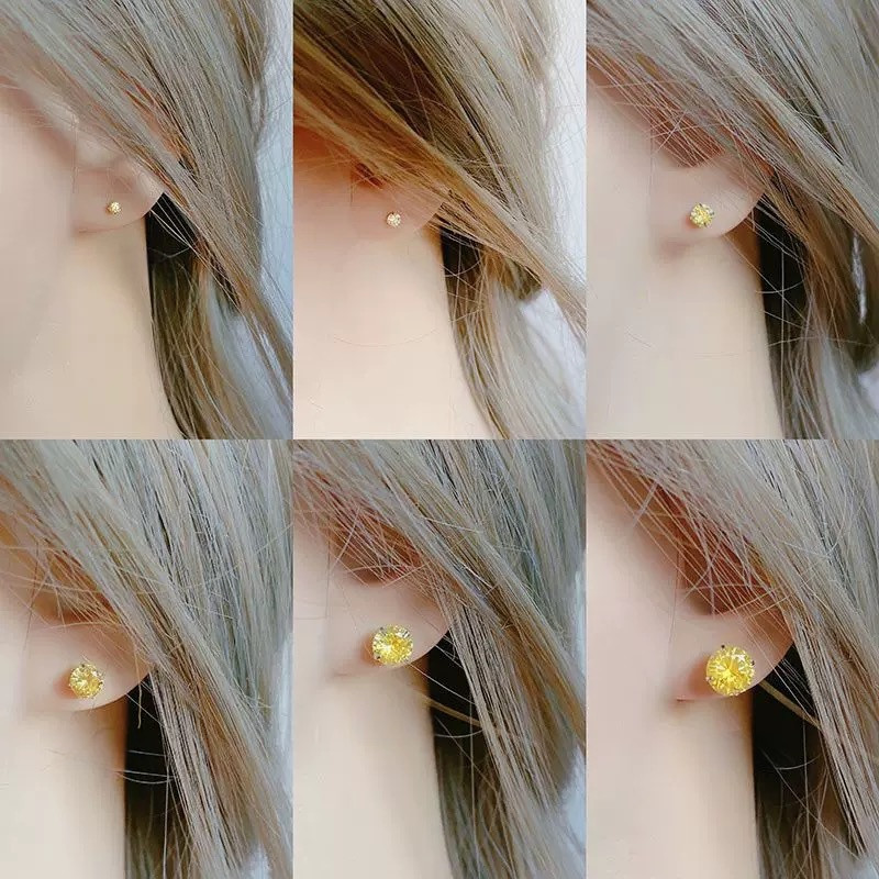 Men Women Round Golden Solitaire 925 Sterling Silver Mini Stud Earrings GIFT