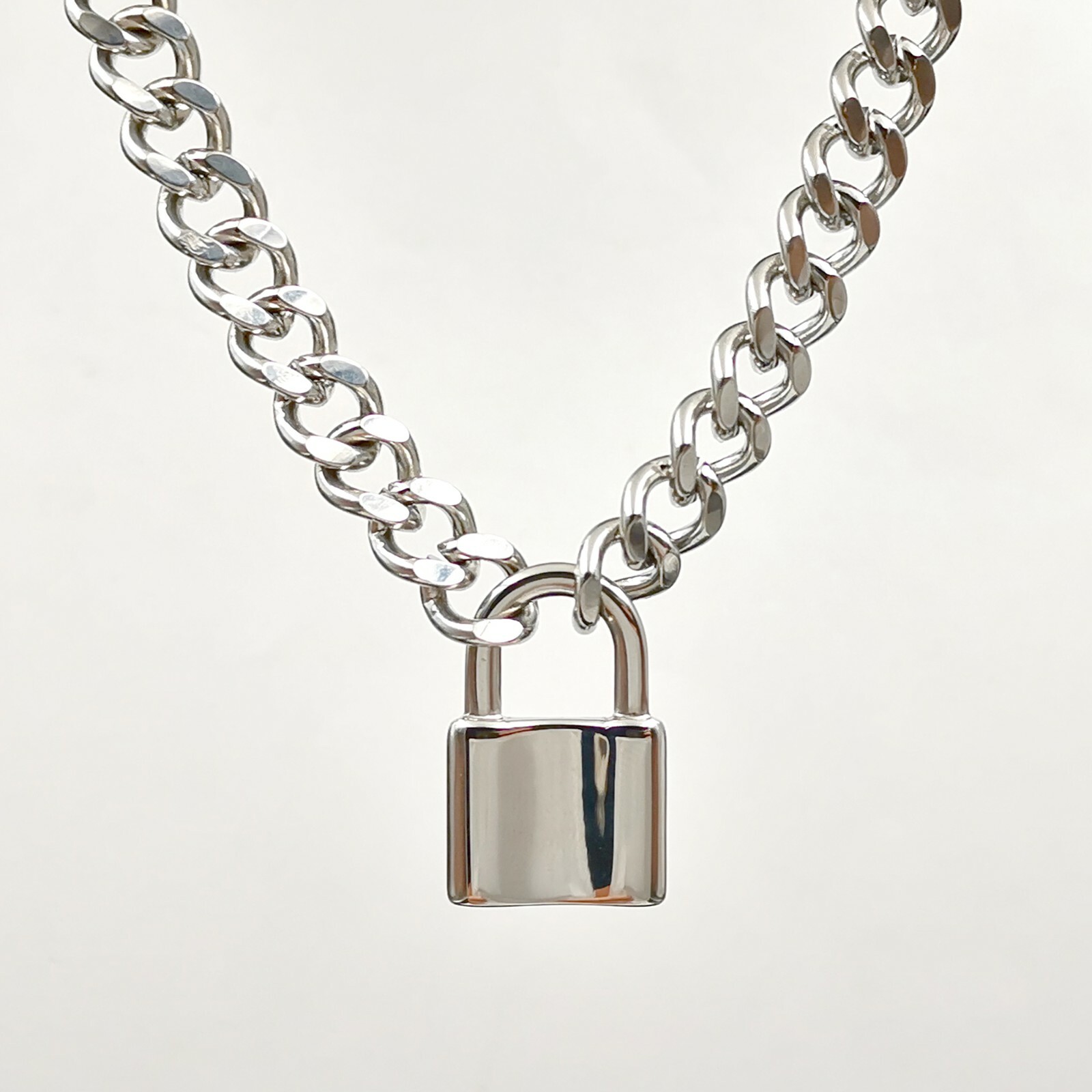 Partner Lock Necklace Padlock Pendant Interlocking Stainless Steel Curb Chain