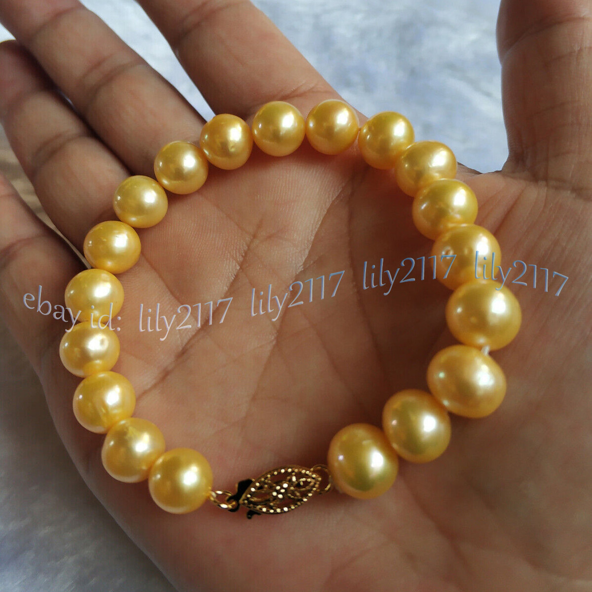 9-10mm Real Natural South Sea Round Gold Pearl Bracelet 7.5-8 inch 14k clasp