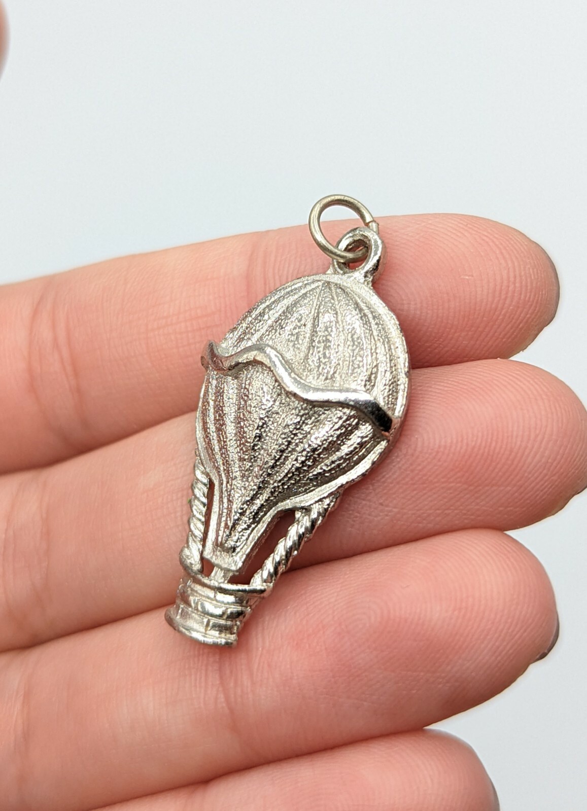 Silver Tone Textured Hot Air Balloon Travel Transportation Charm Pendant