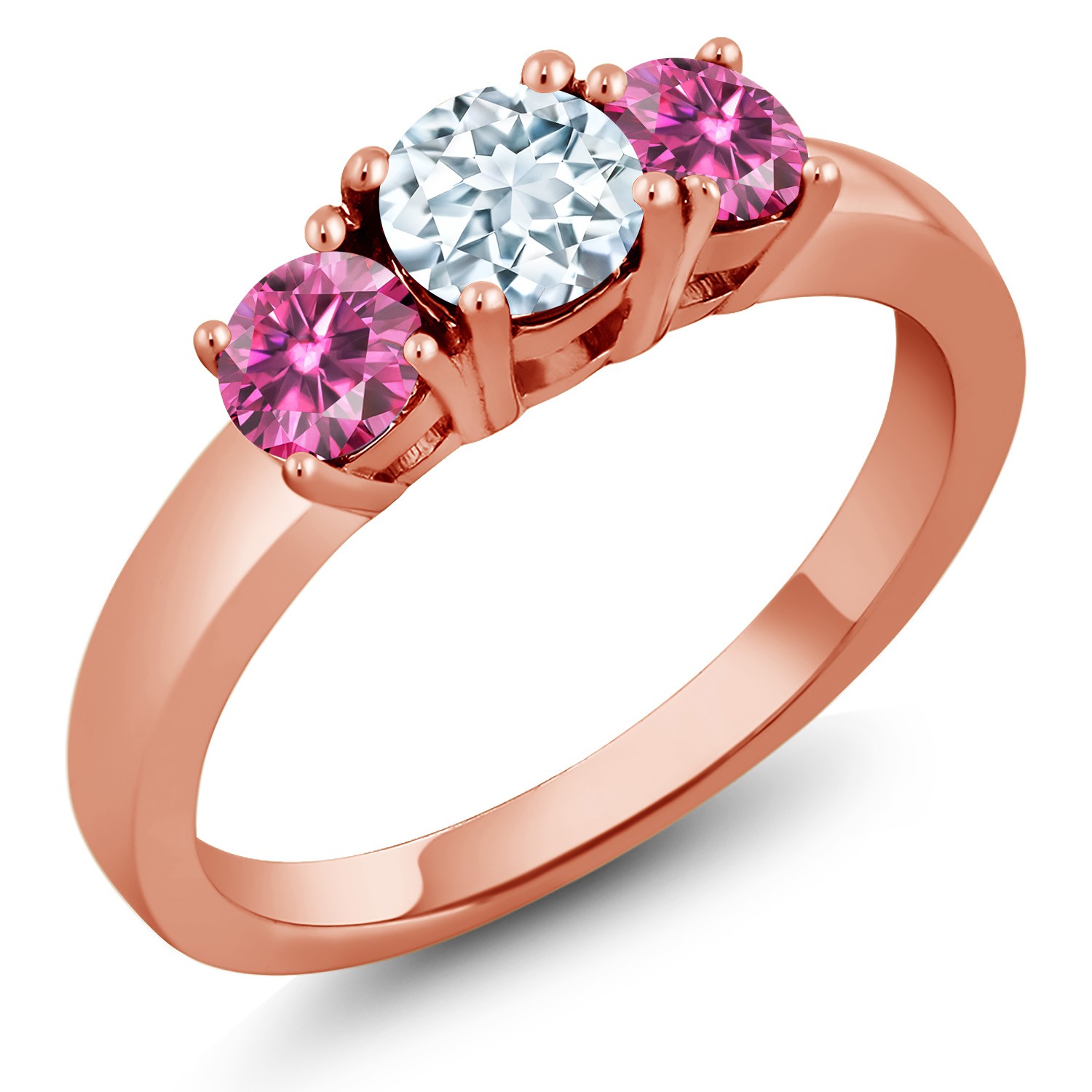 18K Rose Gold Plated Silver Ring Aquamarine Pink Moissanite (0.96 Cttw)