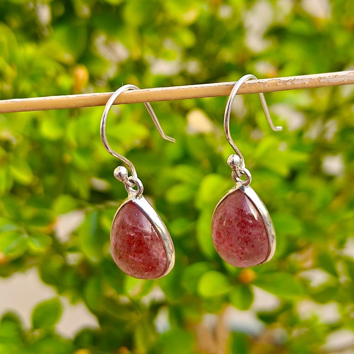 Natural Handmade Pink Strawberry Gemstone Earring 925 Sterling Silver Jewelry