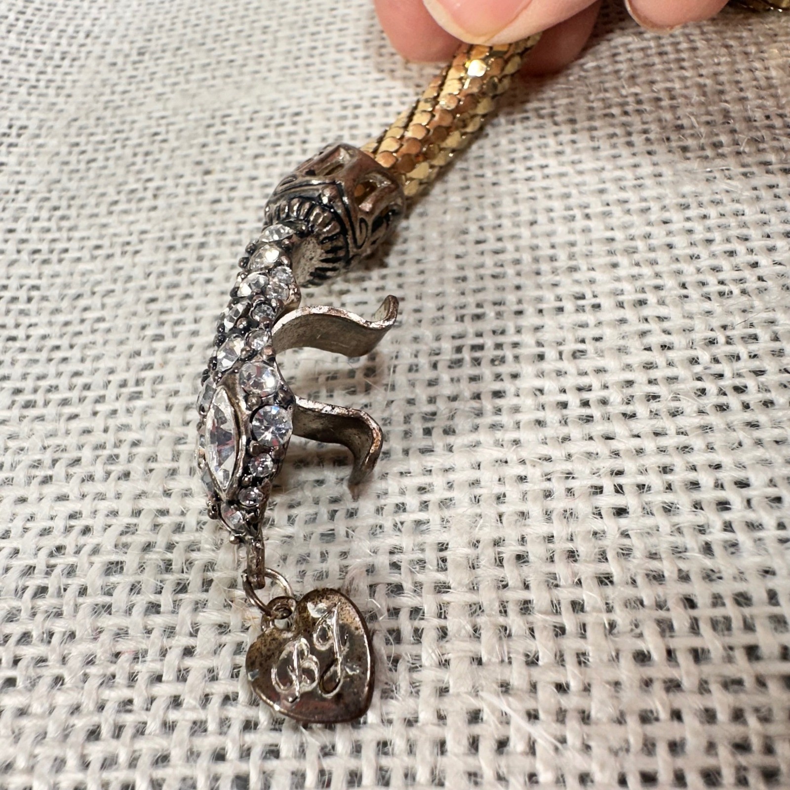 Betsey Johnson Crystal Snake Wrap Necklace Gold Tone 35″ Statement Heart