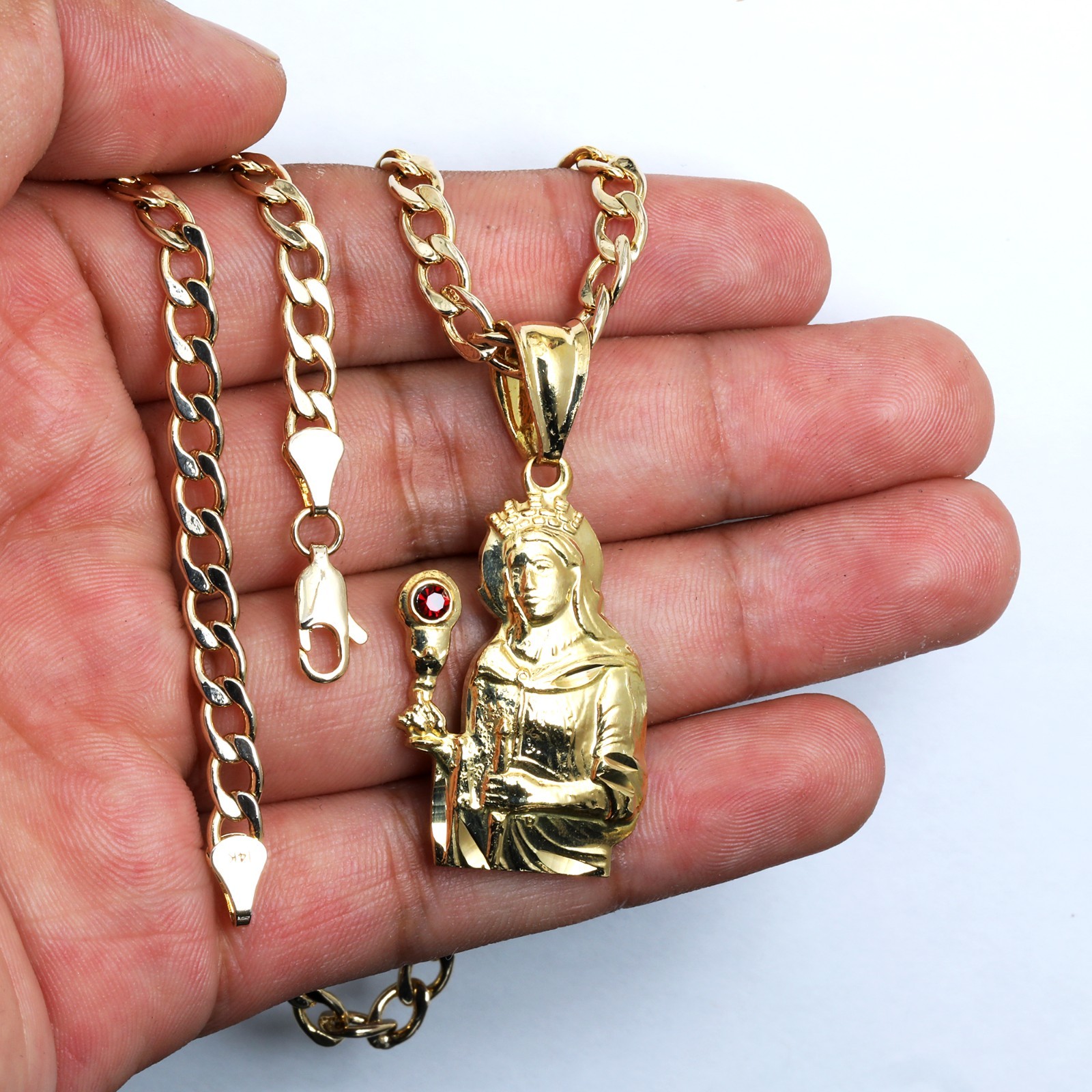 Saint Barbara Charm Pendant 14k Gold Plated Brass 5mm 20″ Cuban Choker Chain