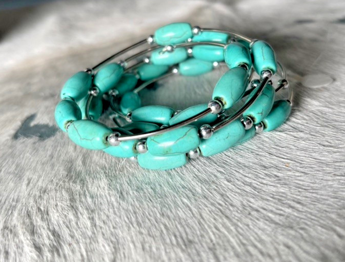 Western Womens Bracelet 52 x 1/4 in Turquoise Spiral Wrap Cuff Cowboy Adjust
