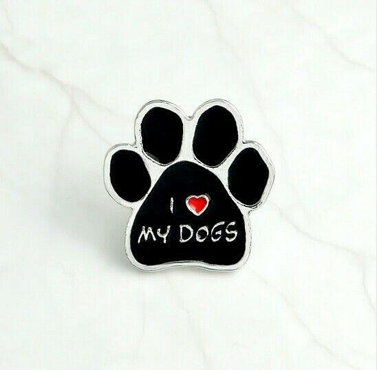 Metal I LOVE MY DOGS Black & Silver 1″ x 1″ Paw Vest Lapel Hat Pin (P118) Dog