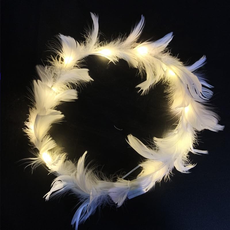 LED Feather Wreath Crown Headband Light-Up Angel 19.5cm/7.67 inch, Warm White
