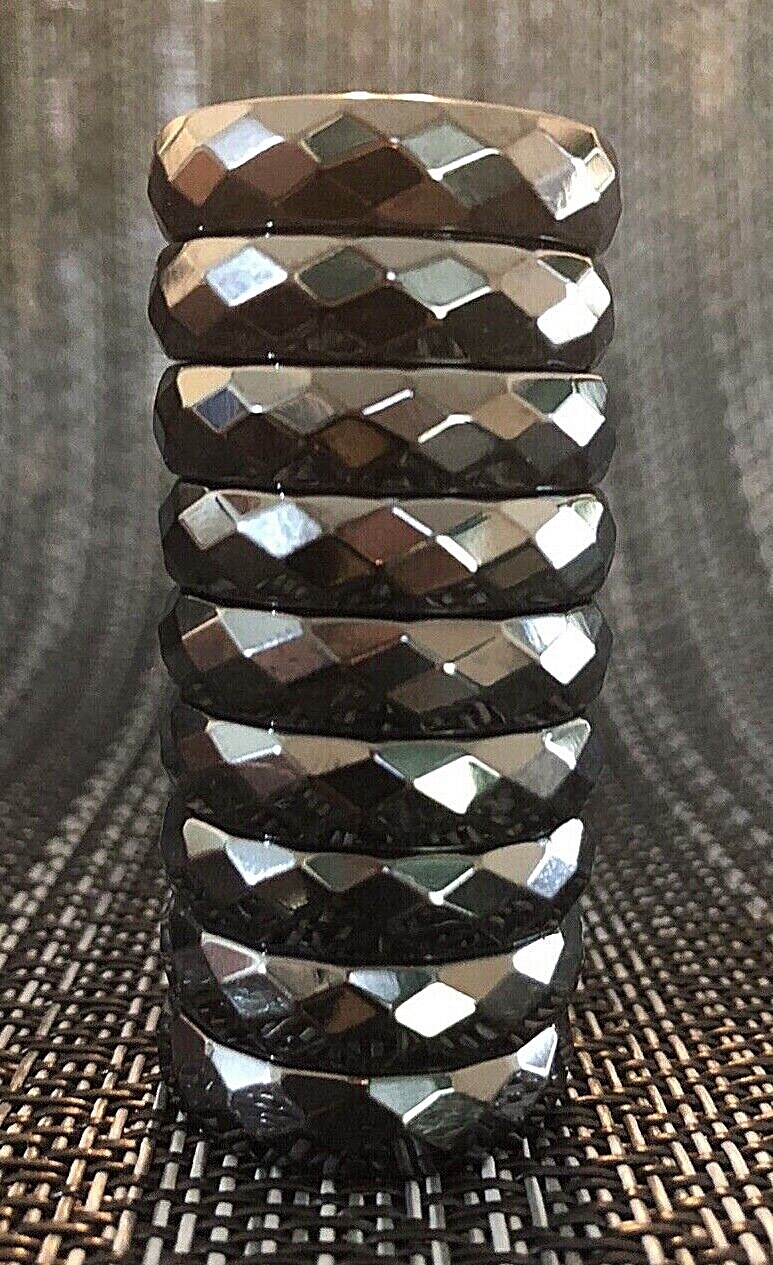6MM WIDE MAGNETIC HEMATITE FACETED UNISEX RING SIZE 5-13 FREE SHIPPING