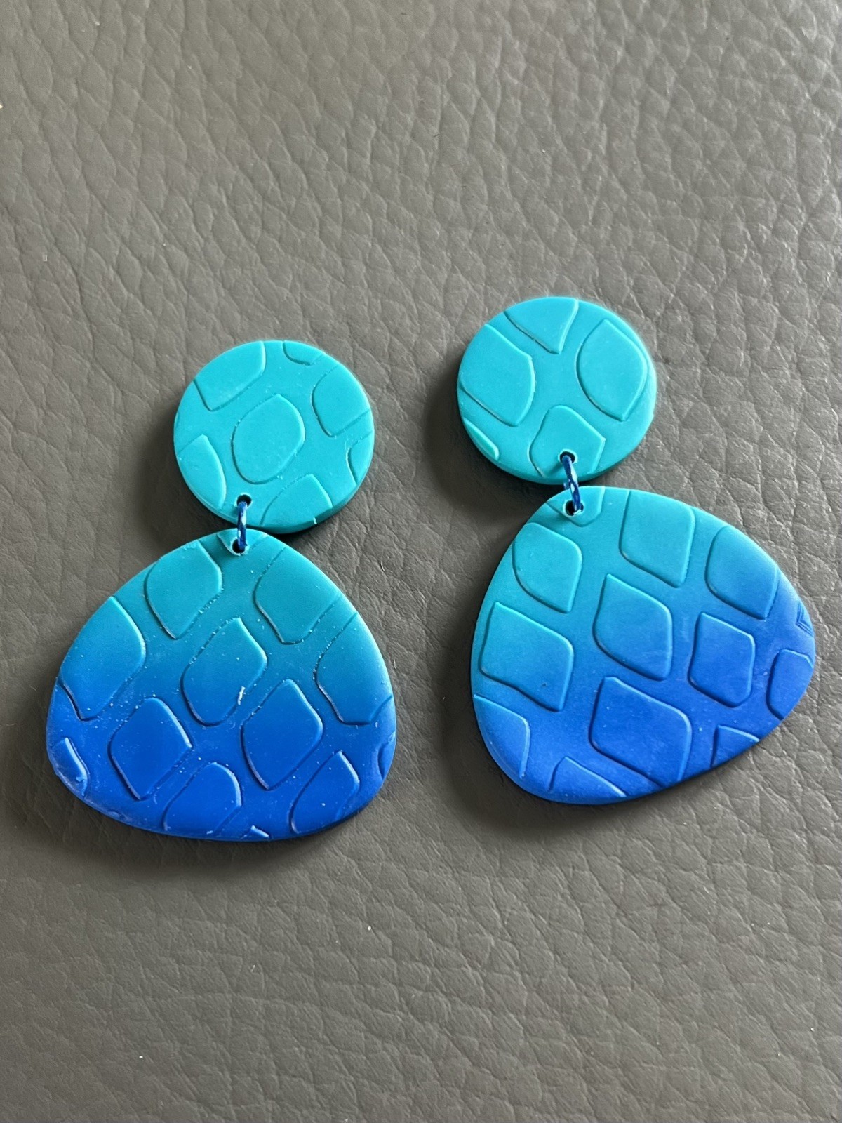 Teal & Blue Ombre Polymer Clay Earrings – Matte Geometric Statement Earrings
